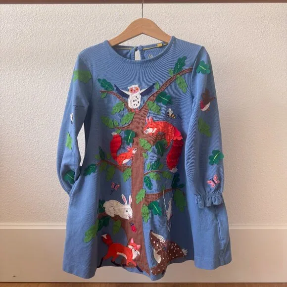 Mini Boden Big Appliqué Jersey Dress in Blue Size 5-6 - Picture 3 of 9